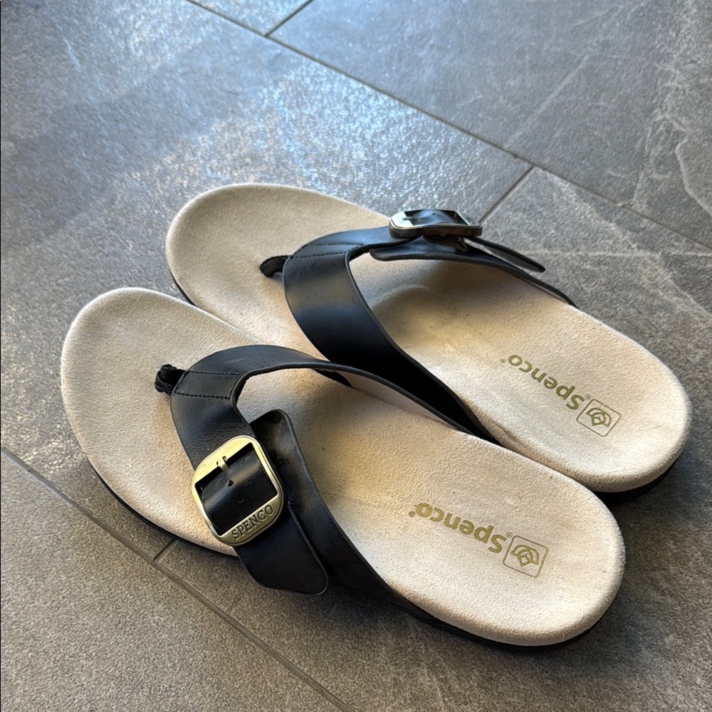Women's Adjustable Spenco Black Leather Sandals 7.5